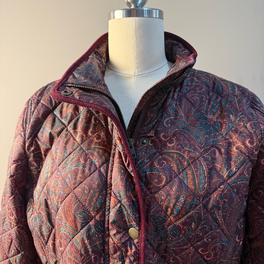 Talbots Paisley Quilted Puffer Jacket - Deep Red - Picture 2 of 14